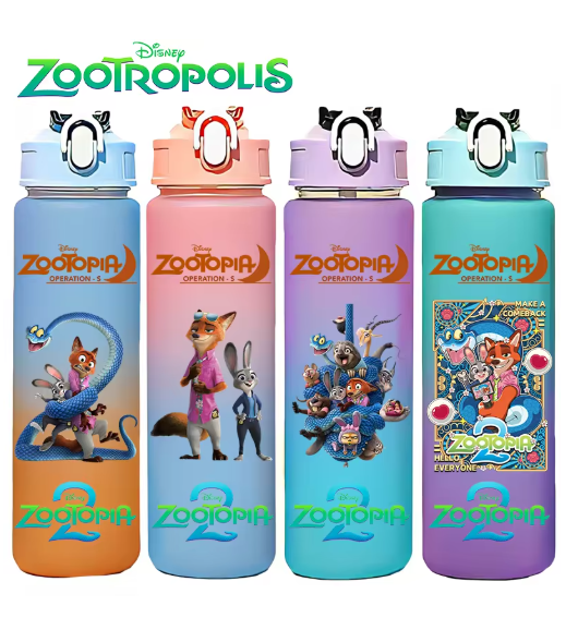 750ML Zootopia 2 Gradient Color Water Bottle – Disney Nick Wilde & Judy Hopps | Kids Leak-Proof Drinking Cup